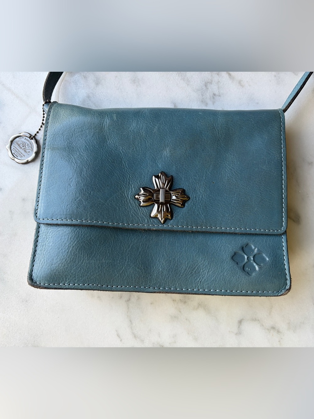 Patricia Nash Consilina Floret Leather blue crossbody purse new 5” by 8” by 3